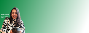 Header image of ACCESS Volunteer Neha Chaukan over a green background